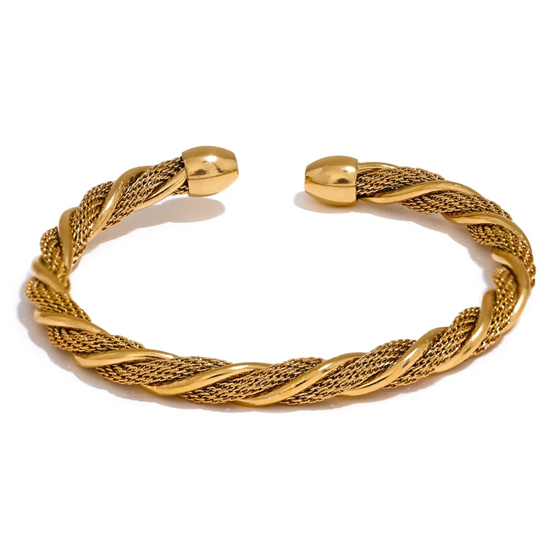 Bracelete Aberto Torcido folheado a ouro 18k