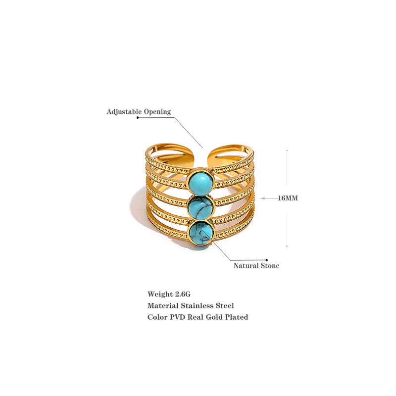 Anel multi camadas com  pedras natural turquesa