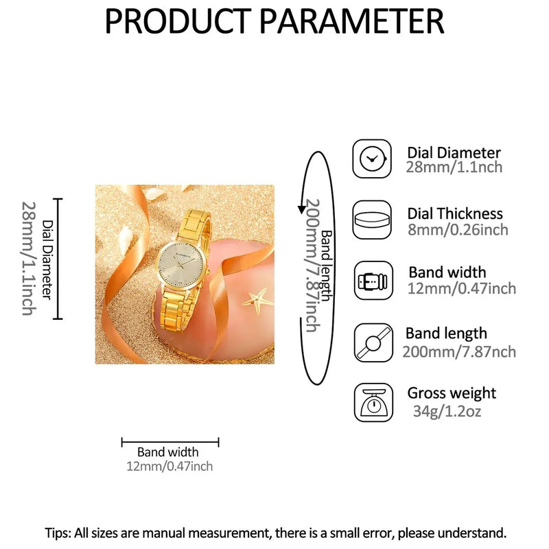 Conjunto de 2 Peças: Relógio de Quartzo com Pulseira de Aço Dourado e Bracelete Love